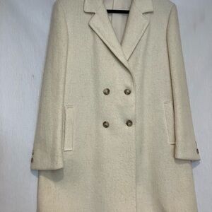 Hilda Limited Women’s Wool Coat Double-Breasted Ivory 100% Wool Size 14 Classic
